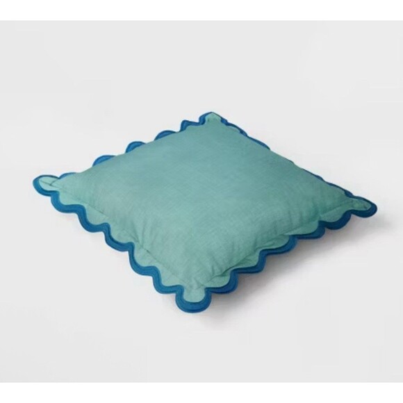 20”x20” Green Scalloped Square Outdoor Throw Pillow – Threshold Patio Cushion - Picture 4 of 6